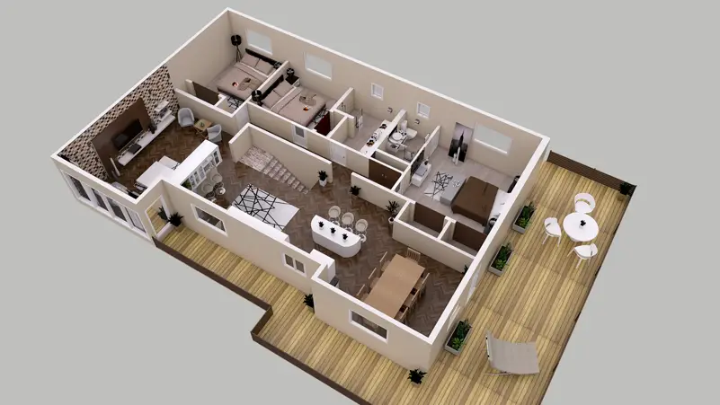 3 BED APARTMENT 3D FLOOR PLAN