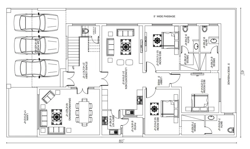 16 MARLA GROUND FLOOR PLAN